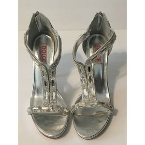 Silver Heels Dolce by Mojo Moxy Shoes ~ 'JEWEL' Pump Sandal Gemstone Studs 9M